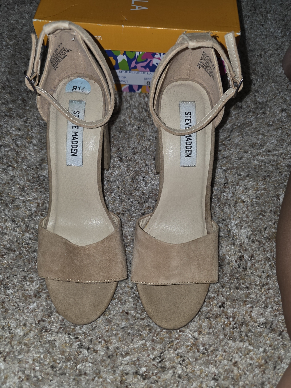 Steve Madden Tan Suede Ankle-Strap Block Heel Sandals